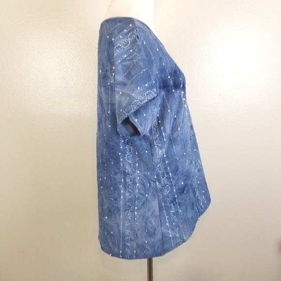 Shannon Ford NY Blue Sequin Split Sleeve Top Size Medium - Picture 5 of 9